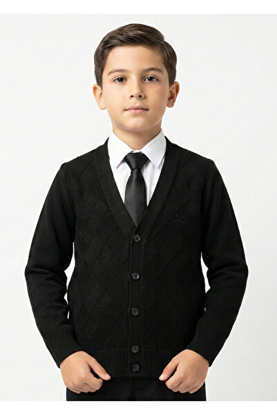 Doctor junior Cardigan negru pentru școală cu nasturi cu model baklava pentru...