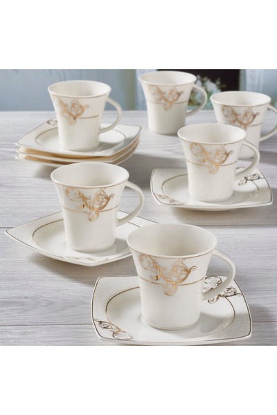 Güral Porselen Caroline 12 Parça 6 Kişilik Bone Türk Kahvesi Takımı - 5430