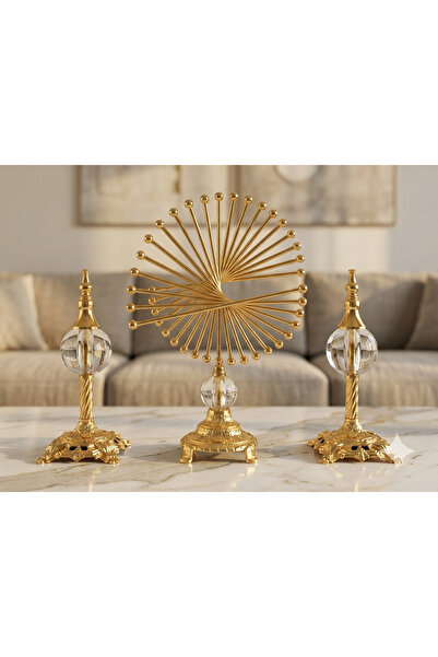 asellus 3 'lü Lüks ve Şık Golden Spiral set Masa Dekoru - Modern Tasarımlı De...