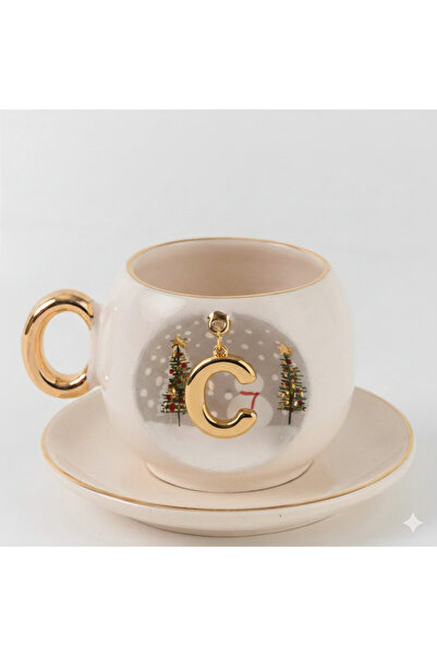 BSK Ceramics Handmade Harfli Kış Porselen Kahve Fincanı C Harfi