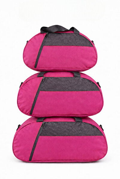 KAFF Pink Set of 3 D Suitcase Hand Travel Sports Bag with Front Pocket and Ad...
