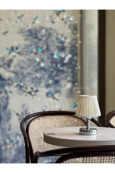 Maison Avf Deri Beyaz Kablosuz Masa Lambası Gümüş Ayaklı Abajur Aydınlatma