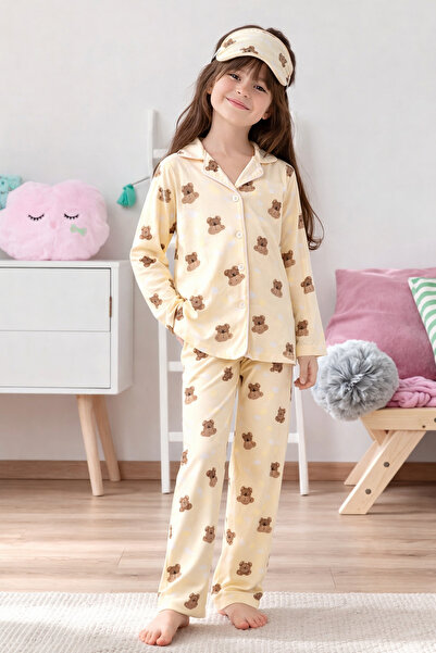 zahider Set de pijamale pentru fete, din țesătură de bumbac, cu nasturi, cu i...