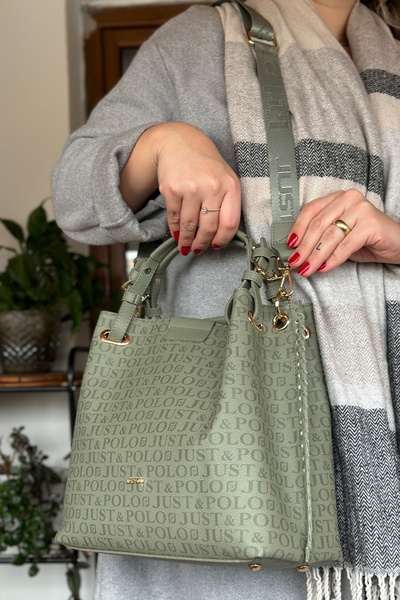 Just Polo Taş Rengi El Yapımı Büyük Boy 5 Bölmeli Örgülü Salaş Model Kadın Om...