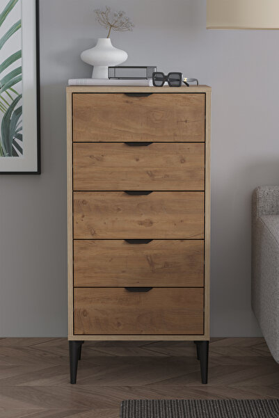 SARMOBİ Arden 5 Çekmeceli Şifonyer/Çamaşırlık 50x105x40 cm Atlas Çam – Modern...