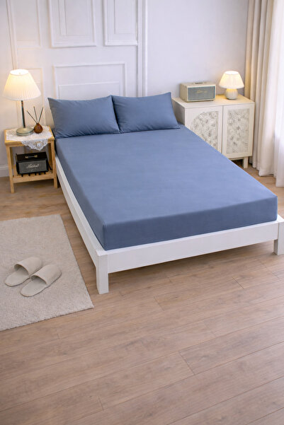 LilaMOON Set de cearșafuri elastice pentru pat, din bumbac colorat indigo și ...