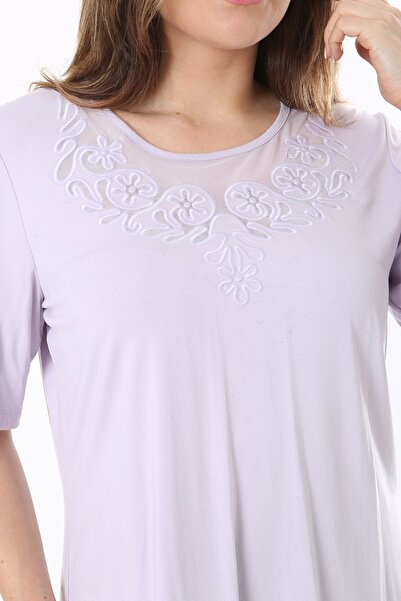 Şans Bluză cu mânecă scurtă, cu guler liliac, mărime mare, pentru femei 65N37852