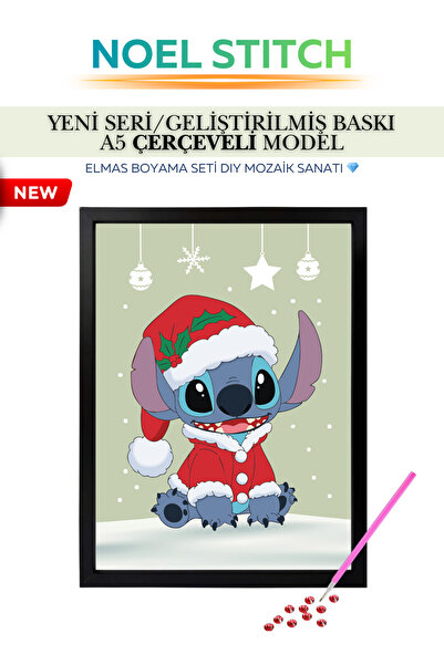 Brextco Store Yılbaşı Kostümlü Stitch Elmas Boyama Seti | DIY 5D Elmas Mozaik...