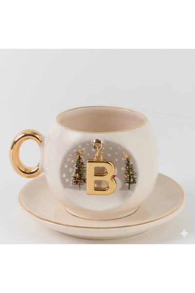 BSK Ceramics Handmade Harfli Kış Porselen Kahve Fincanı B Harfi