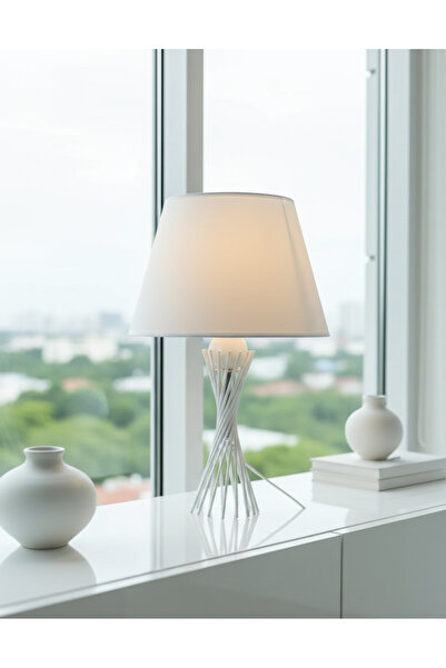 365GUNSERİSONU Modern Dekoratif Beyaz Burgu Toplu 30 cm Beyaz Kumaş Şapkalı A...