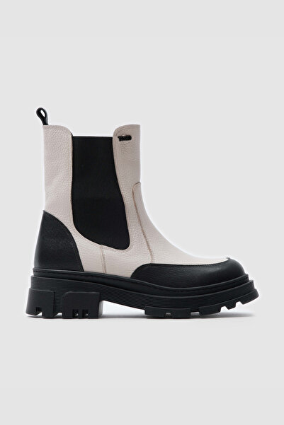 TOGO Siyah Floater – Bej Floater Hakiki Deri Kadın Chelsea Bot [060179]