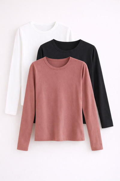 COMBİNE MİCHAİL Γυναικεία μακρυμάνικη βαμβακερή βασική στενή μπλούζα 3 τεμαχίων