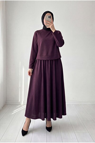 MİHRA STORE Darinka Önü Gazi Dikişli Pike Etekli Takım-NL673 Mürdüm