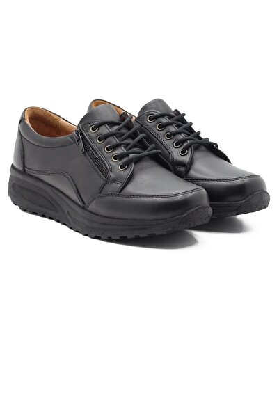 Barmea 755 حذاء مشي خفيف الوزن للنساء ذو كعب أسود مزود برباط وتفاصيل سحاب