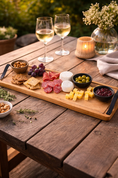 Industrial Living 80 cm Masif Kayın Servis ve Sunum Tahtası, Deri Kulplu, Lük...