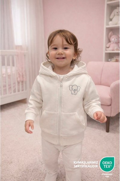 Lilalinda Bebek/Cocuk Pamuklu Nakış Detaylı Fermuarlı Sweatshirt