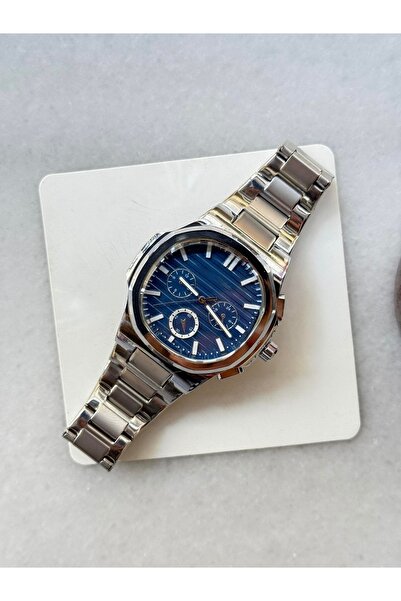 İSTLİV Gümüş renk kordon lacivert kadran Led Çift Kol Saatleri