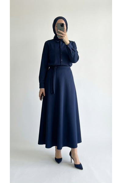 MİHRA STORE Φούστα Sıla Skuba Flared-MT1340 Navy Blue