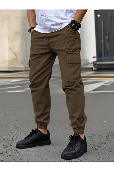 SERAZAT Men's Cargo Pocket Pants Lycra Cotton Elasticated Leg Jogger Pants
