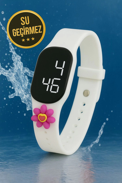 sezerekspres Çocuk Kol Saati Dokunmatik Led Su Geçirmez Beyaz Çiçek (AKILLI S...