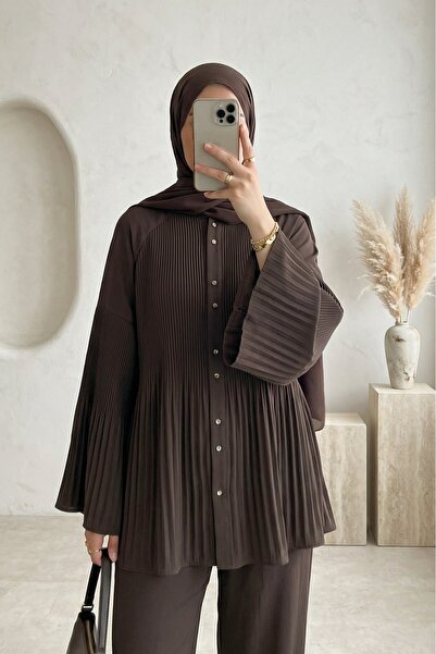 HİJABAYA Πλισέ Κοστούμι Κρεπ με Κουμπιά στο Γιακά