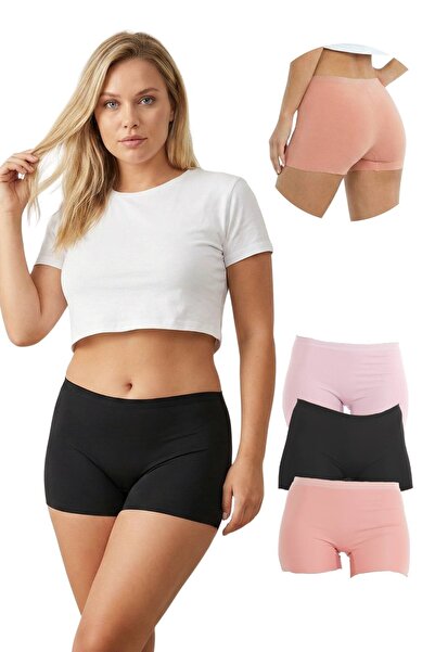 Newlilla 501 Basic Lazer Kesim Dikişsiz Kadın Boxer Külot 3'lü Paket