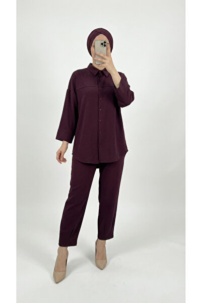 MİHRA STORE بدلة بناطيل Orelella مع مشبك للساق - AS479 أحمر كلاريت