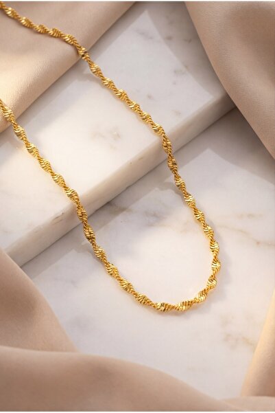 FerizZ Altın Kaplama Balıksırtı Singapur Kadın Zincir Kolye 55 cm ZN-263