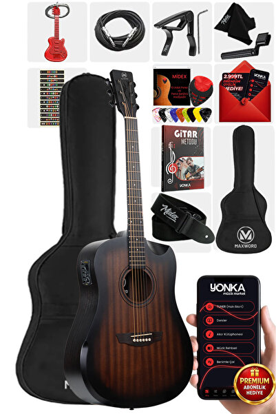 Midex Luxury HCR-560BRW-EQ Half Cutaway Elektro Akustik Gitar Seti