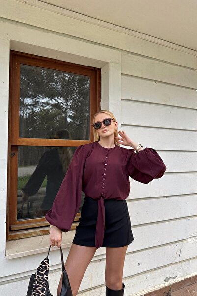 lizge giyim BALON KOL ETEK UCU BAĞLAMALI CUPRA BLUZ