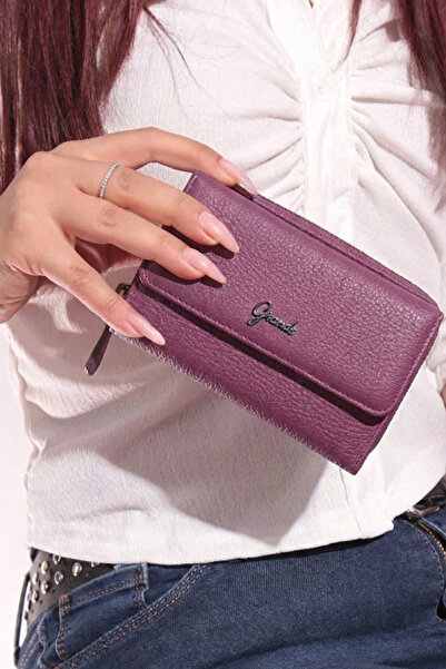 Grande 2754 Черен детайл Естествена кожа Дамски портфейл клъч DAMSON