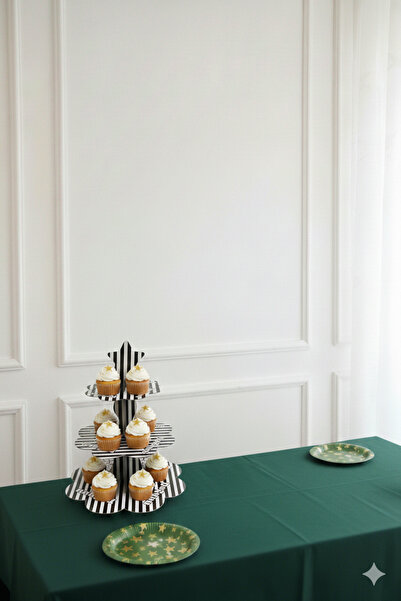 Deniz Party Store Siyah Beyaz  çizgili 3 katlı Cupcake  Kek Standı 1 adet