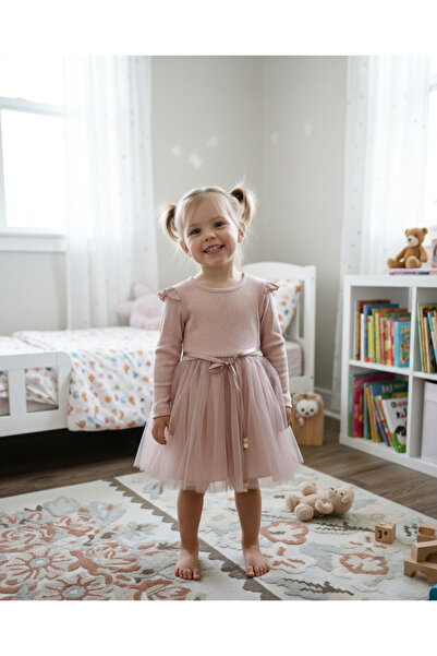 Retro Women Κορίτσι Παιδικό Dusty Rose Tulle Βαμβακερό μακρυμάνικο Ειδική Περ...