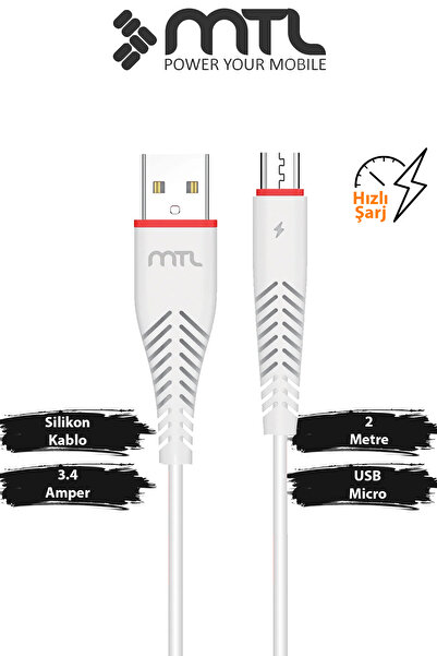 MTL 3.4A USB to Micro USB Hızlı Şarj ve Veri Aktarım Kablosu 2 Metre MT2023