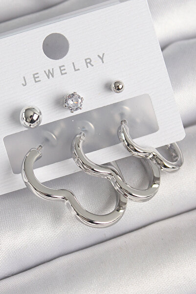 Skygo طقم أقراط نسائية من النحاس الفضي اللون على شكل قلب وحجر الزركون - TJ-BK...