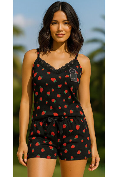 Lady Queen Women's Shorts and Strap Sleeve Bamboo Ring Viscose Lace Pajama Set