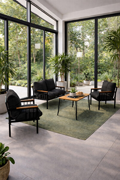 UFUK HOME Milas 211 Masalı Siyah Fermuarlı Bahçe Balkon Takımı, Cafe, Salon -...