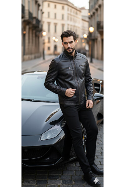 halismenspor Palton din piele naturală de miel pentru bărbați Jachetă din pie...