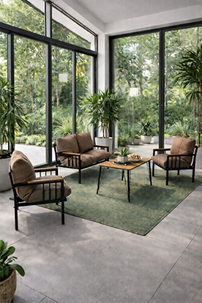 UFUK HOME Milas 211 Masalı Kahverengi Fermuarlı Bahçe Balkon Takımı, Cafe, Sa...