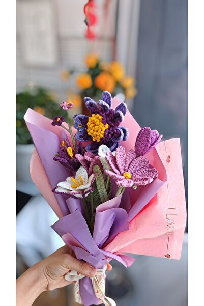ÇİÇEK TASARIMCISI Örgü Çiçek Buketi Gerbera & Kozmos
