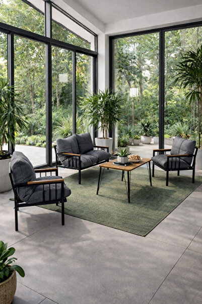 UFUK HOME Milas 211 Masalı Gri Fermuarlı Bahçe Balkon Takımı, Cafe, Salon - M...