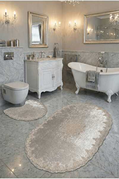 FeelHome طقم سجادة حمام بيضاوية فاخرة للغاية من ميلاس، مكون من قطعتين، مع قاع...