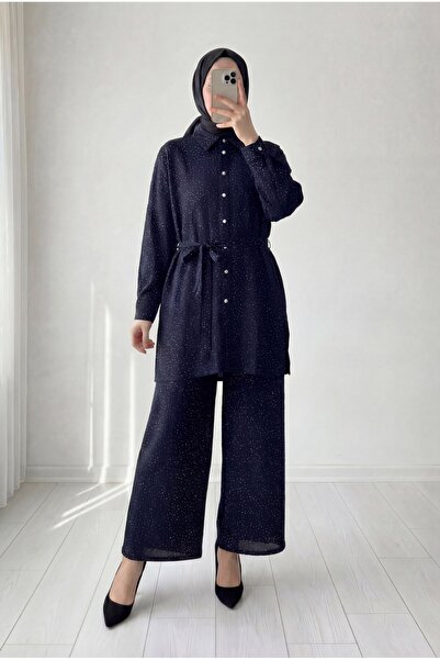 BENAHOLL Σετ παντελονιού Aysun İnci με λεπτές λωρίδες και πέτρες - EK547 Ναυτ...