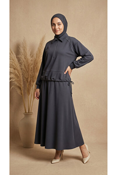 BENAHOLL Caminda Yarım Fermuarlı Yandan Bağcıklı Etekli Takım-MF1820 Antrasit