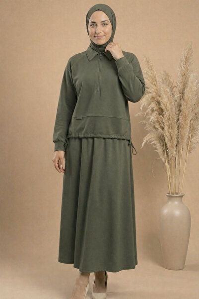 BENAHOLL Caminda Yarım Fermuarlı Yandan Bağcıklı Etekli Takım-MF1820 Haki