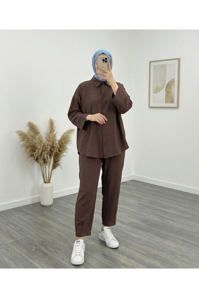 BENAHOLL Σετ παντελονιού Şüheda με μπροστινό ρόμπαλο-AS497 Ανοιχτό καφέ