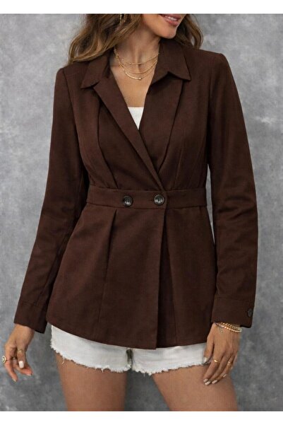 JANES Women's Button and Pleat Detail Jacket with Elastic Back