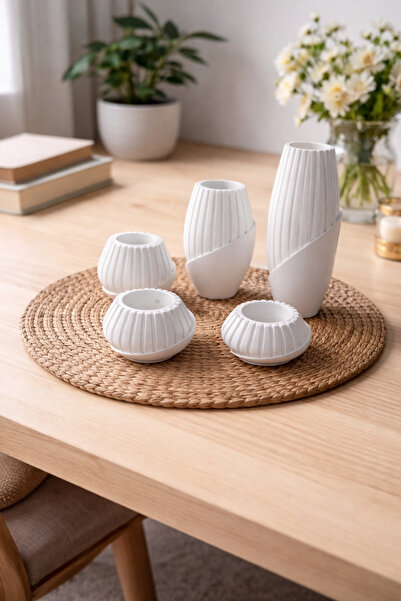 TİRENKDİZAYN طقم حامل شموع على شكل مزهرية