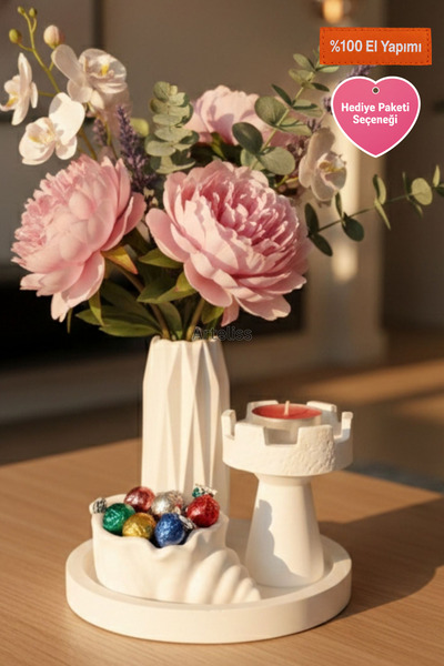 Arteliss Minimal Dekoratif Tepsili Sunum Set | Mumluk, Vazo ve Organizer 3’lü...