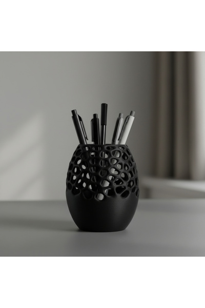 Siyah Modern Voronoi Kalemlik Ofis Masa Üstü Düzenleyici Organizer Aksesuar